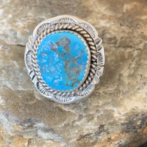 Navajo Blue Kingman Turquoise Ring | Sterling Silver | Sz 8 | Authentic Native American Handmade | 12960
