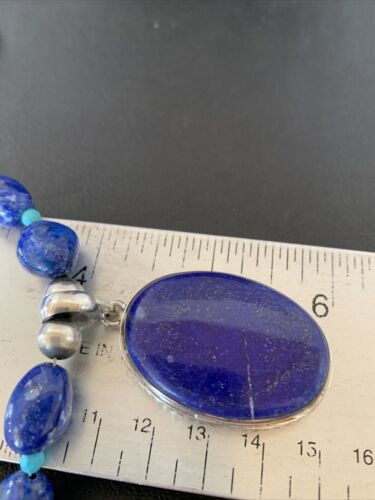 Navajo Blue Lapis Turquoise Pendant Necklace | Sterling Silver | 20" | Authentic Native American Handmade | 10522
