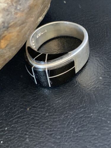 Navajo Black Onyx Inlay Band Ring | Sz 9 | Authentic Native American Handmade | 14165