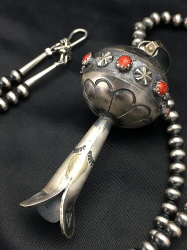Navajo Red Coral Naja Pendant Necklace | Sterling Silver | Authentic Native American Handmade | 2619