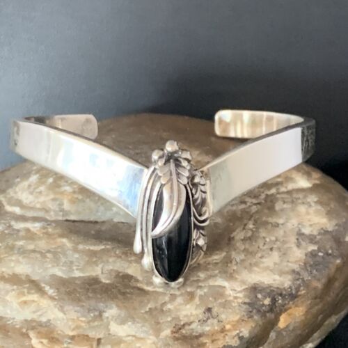 Navajo Black Onyx Cuff Bracelet | Sterling Silver | Authentic Native American Handmade | 13561