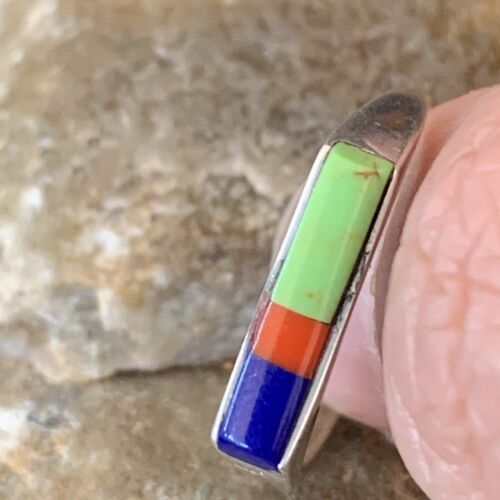 Native American Navajo Green Gaspiete Lapis Red Coral Inlay Ring | Sz 7 | 11139 - Masha USA