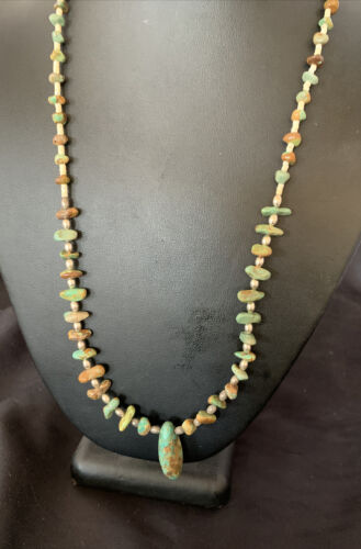 Navajo Royston Bead Green Turquoise Pendant Necklace | Sterling Silver | 22" | 12536