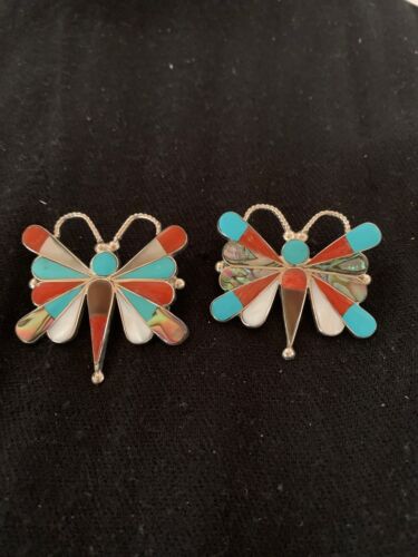 Zuni Butterfly Pin Pendant | Turquoise & Mother of Pearl | Sterling Silver | Authentic Native American Handmade | 4695 - Masha USA