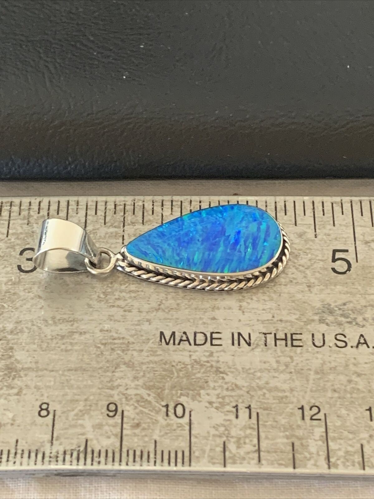 Navajo Blue Faux Opal Pendant | Sterling Silver | Authentic Native American Handmade | 1.50" | 01391