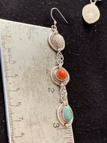 Navajo Spiny, Turquoise & Howlite Dangle Earrings | Sterling Silver | Authentic Native American Handmade | 1570