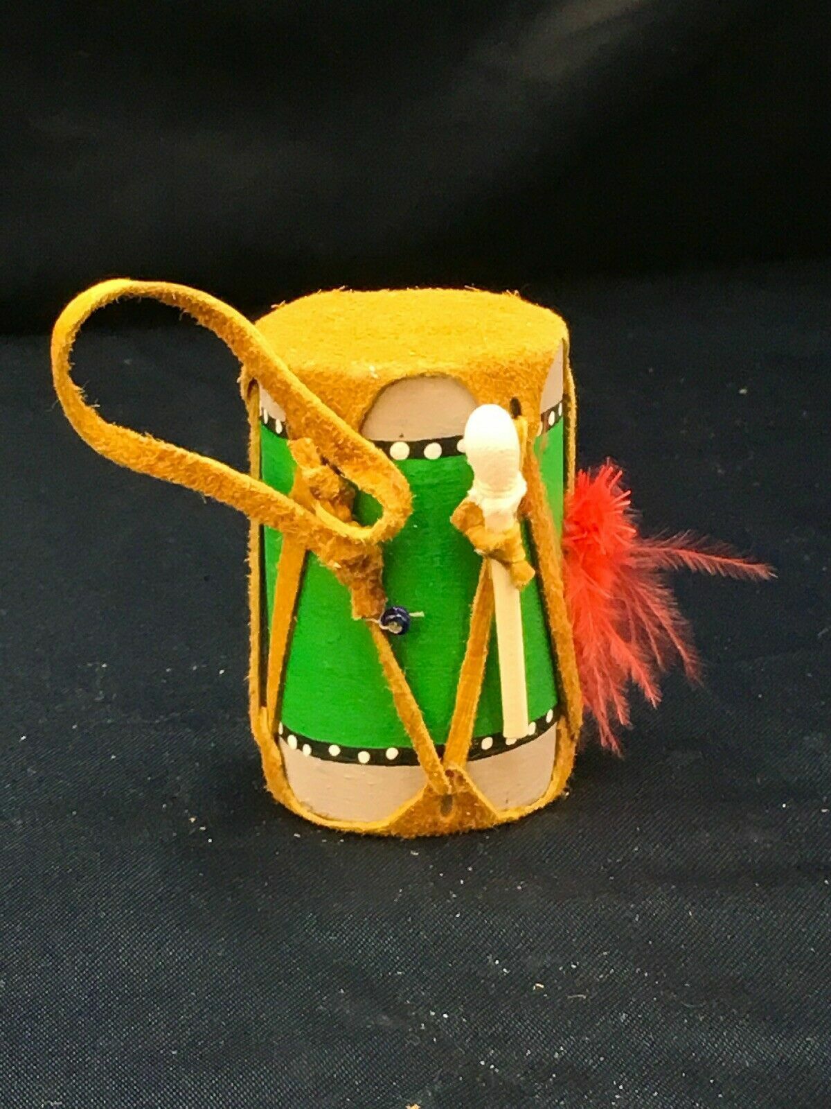 Handmade Miniature Leather Drum Car Charm | 2" Mirror Dangler | Authentic Native American | 8929