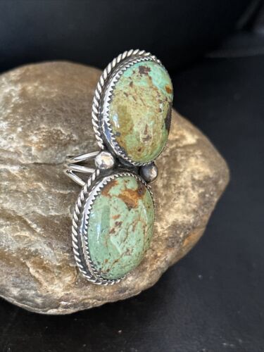 Navajo Green Turquoise Cluster Ring | Authentic Native American Sterling Silver | Multi-Stone | Sz 9.5 | 14500