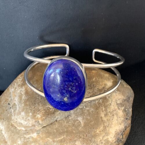 Minimalist Women's Blue Lapis Lazuli Cuff Wire Bracelet | Sterling Silver | 12872