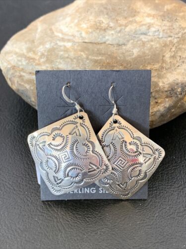 Southwestern Women's Navajo Stamped Earrings | Sterling Silver | Authentic Native American Handmade | 1663