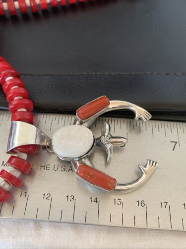 Navajo White Buffalo Turquoise Coral Naja Pendant | Sterling Silver | Authentic Native American Handmade | 10517