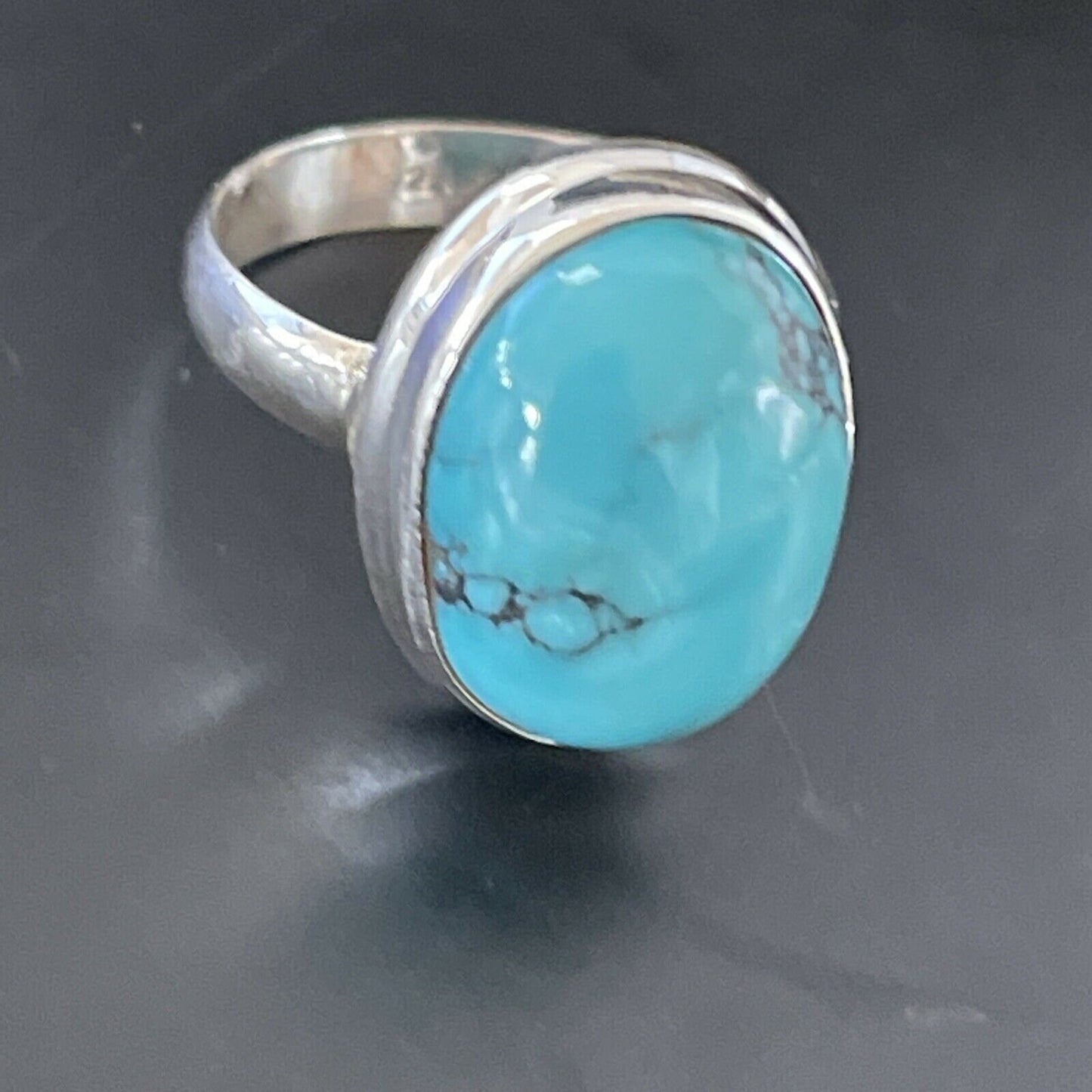 Navajo Spiderweb Blue Turquoise Ring | Sterling Silver | Sz 6.5 | Authentic Native American Handmade | 11447