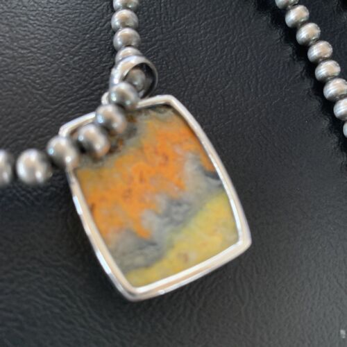 Navajo Bumblebee Jasper Pendant Necklace | Sterling Silver | Authentic Native American Handmade | 12725