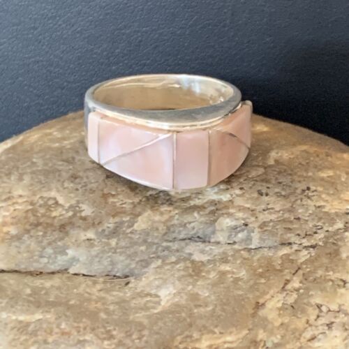 Navajo Pink Mother of Pearl Inlay Band Ring | Sz 8 | Authentic Native American Handmade | 12413