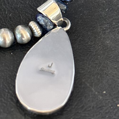 Blue Turquoise Lapis Necklace with Opal Pendant | Navajo Sterling Silver | Authentic Native American Handmade | 14367