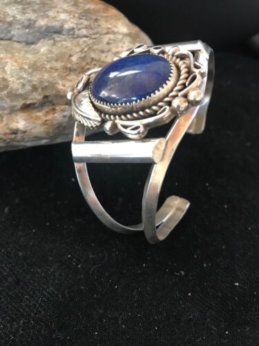Native American Navajo Lapis Bracelet | Sterling Silver | J Platero | 8039