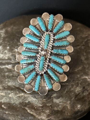 Navajo Blue Turquoise Cluster Ring | Authentic Native American Sterling Silver | Multi-Stone | Sz 8.5 | 14273