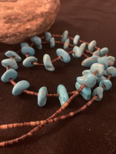 Navajo Sleeping Beauty Kingman Turquoise Nugget Necklace | Sterling Silver | Authentic Native American Handmade | 26" | 00613