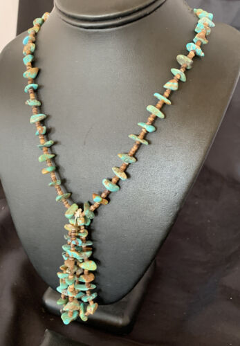Santo Domingo | Shell Turquoise Bead Pendant Necklace | 26" | Authentic Native American Handmade | 12530