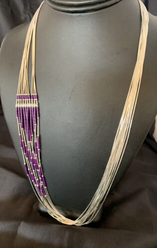 Navajo Purple Sugilite Heishi Necklace | 10 Strand Liquid Silver | Sterling Tube | 26" | 13058