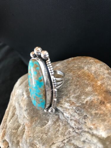 Navajo Blue Turquoise #8 Ring | Yazzie | Sterling Silver | Sz 3 | Authentic Native American Handmade | 3532