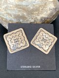 Native American Women's Post Earrings | 1" Navajo Sterling Silver Stamped | Handmade | 1655