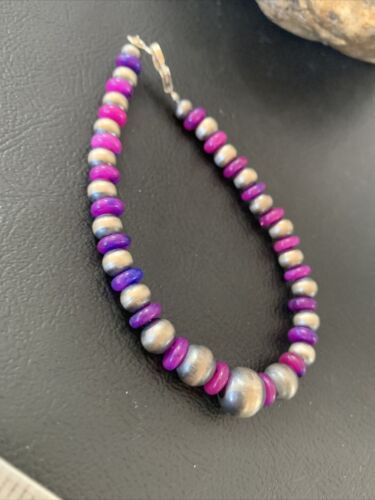 Navajo Purple Stabilized Sugilite Bead Bracelet | Sterling Silver | 8" | Authentic Native American Handmade | 01966