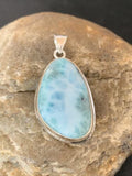 Navajo Sterling Silver Beads Necklace | Blue Larimar Pendant | Authentic Native American Handmade | 10675