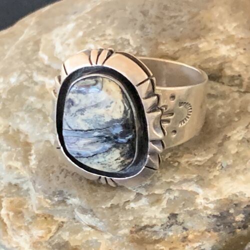 Navajo White Buffalo Turquoise Ring | Sterling Silver | Sz 12.5 | Authentic Native American Handmade | 11940