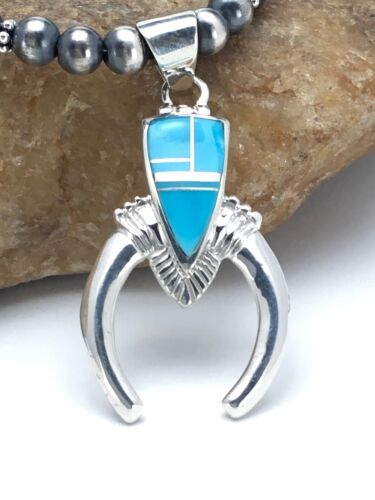 Navajo Blue Turquoise Naja Pendant Necklace | Sterling Silver | Authentic Native American Handmade | 2699