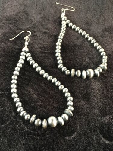 Navajo Pearls Sterling Silver Earrings | Handmade Native American Jewelry | Southwestern | 10200