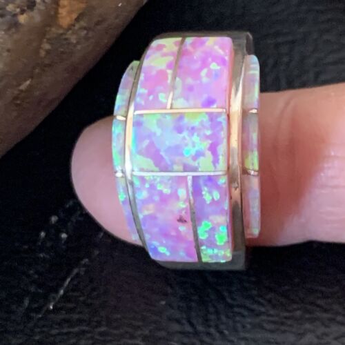 Navajo Pink Opal Inlay Band Ring | Sz 9 | Authentic Native American Handmade | 12406