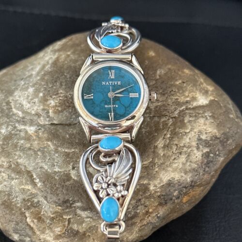 Authentic Navajo Turquoise Feather Wrist Watch Tips Band | Sterling Silver | Native American Jewelry | 14314