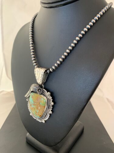 Navajo Royston Turquoise Pendant Necklace | Sterling Silver | Authentic Native American Handmade | 4126