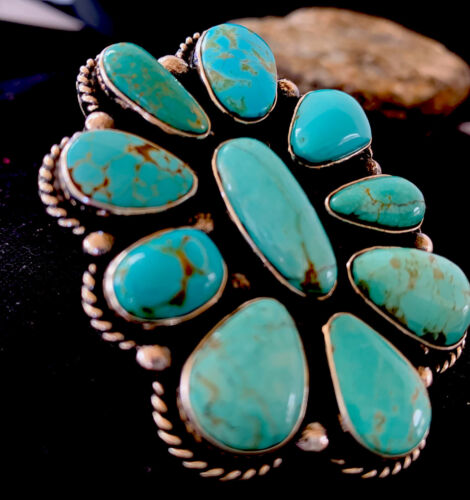 Navajo Blue Royston Turquoise Cluster Ring | Authentic Native American Sterling Silver | Multi-Stone | Sz 7 | 1660