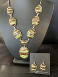 Navajo Green Gaspeite Necklace Choker Earrings Set | Sterling Silver Pendant | 19" | Authentic Native American Handmade | 13794