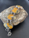 Navajo Bumblebee Jasper Link Bracelet | Sterling Silver | 7.5" | Authentic Native American Handmade | 10285