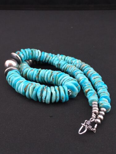 Navajo Blue Graduated Turquoise Necklace | Sterling Silver | 20" | Authentic Native American Handmade | 4809 - Masha USA