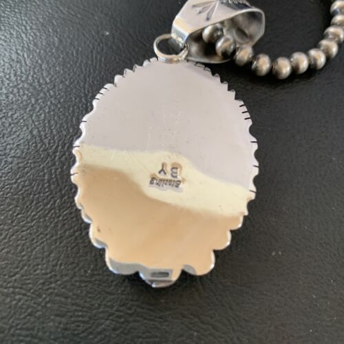 Navajo Pearls Blue Kingman Turquoise Necklace Pendant | Sterling Silver | Authentic Native American Handmade | 10765