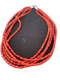 Native American Navajo 5-Strand Red Coral Necklace | Sterling Silver | Authentic Handmade | 01140