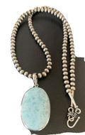 Navajo Blue Larimar Pendant Beads Necklace | Sterling Silver | Authentic Native American Handmade | 1763