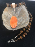 Navajo Spiny Oyster Pendant with Tigers Eye | Sterling Silver Necklace | Authentic Native American Handmade | 3652