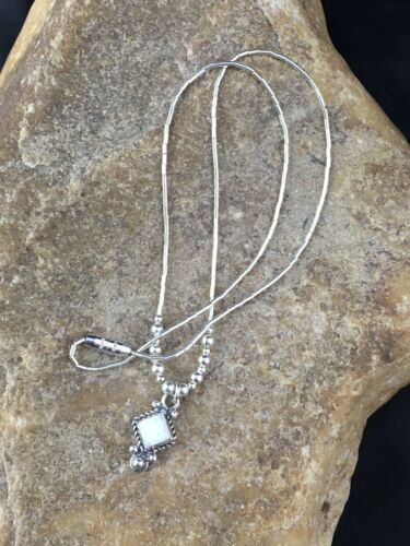 Native American Opal Beads Necklace | Sterling Silver | Opal Inlay Pendant | 15" | 10134