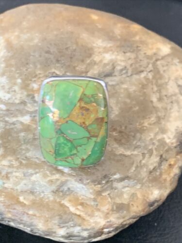 Adjustable Navajo Green Mojave Turquoise Ring | Sterling Silver | Sz 8 | Authentic Native American Handmade | 11785