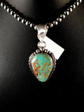 Navajo Turquoise #8 Pendant with Pearls | Sterling Silver Necklace | Authentic Native American Handmade | 8678