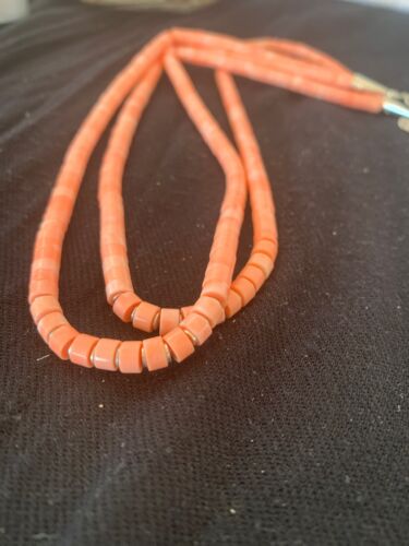 Navajo Pink Stabilized Coral Heishi Bead Necklace | 2 Strand | Sterling Silver | Authentic Native American Handmade | 4701