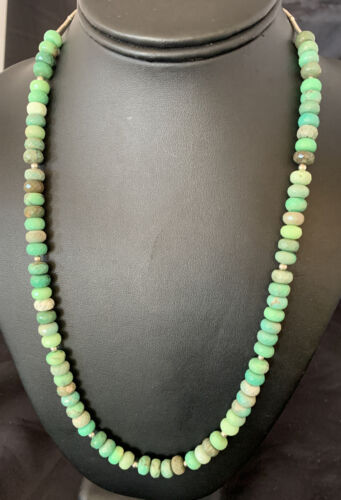 Navajo Green Faceted Turquoise Necklace | Sterling Silver | 22" | Authentic Native American Handmade | 11707