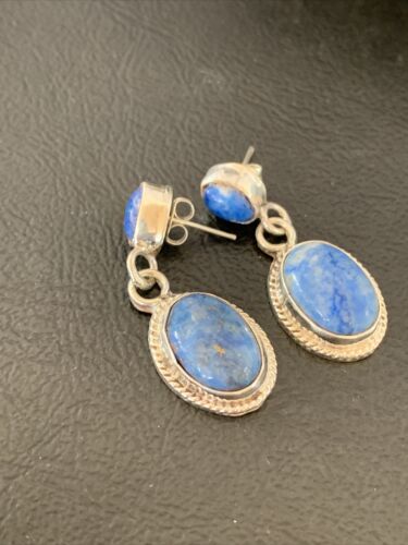 Navajo Denim Lapis Dangle Earrings | Sterling Silver | 1.1" | Authentic Native American Handmade | 1705