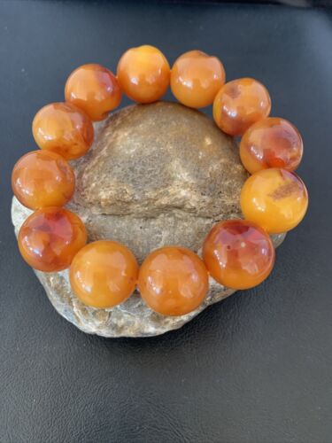 Southwestern Stretch Bracelet Set | Yellow Gold | Red Fossil Amber Stones | Authentic Native American Handmade | 10638