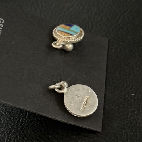 Navajo Multi-Color Turquoise Spiny Lapis Inlay Earrings | Sterling Silver | Authentic Native American Handmade | 14653